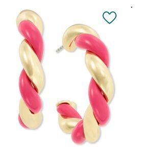 On 34th Macy's Gold-Tone Purple Pink Swirl Medium Hoop Earrings. 1.2" día. NWT.